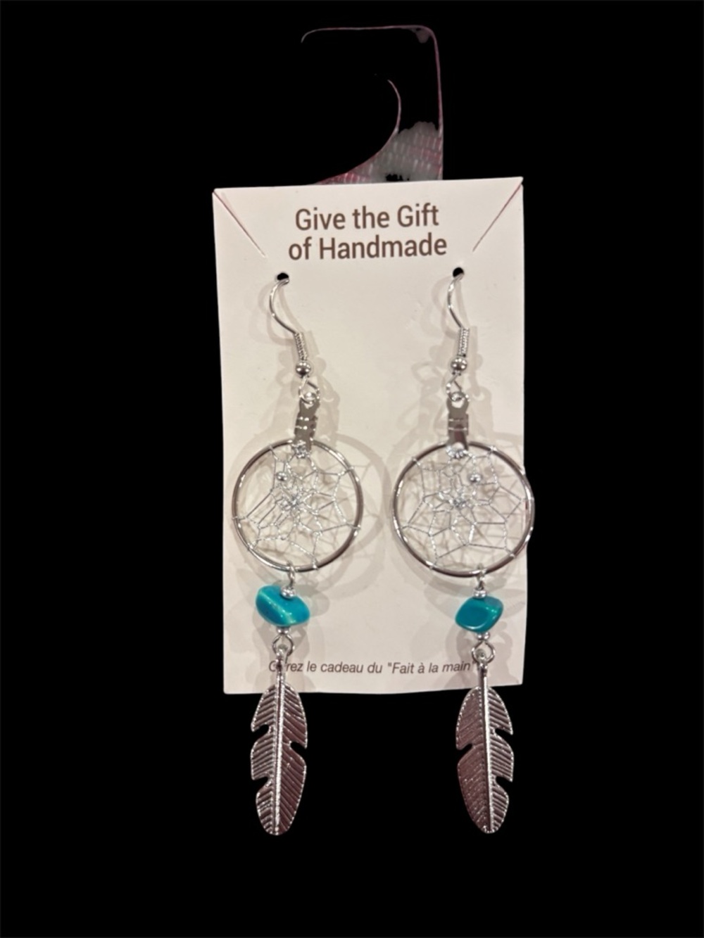 Handmade Silver Dreamcatcher Earrings with Turquoise Bead